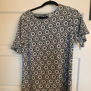 Navy and White Loft floral bell sleeve dress